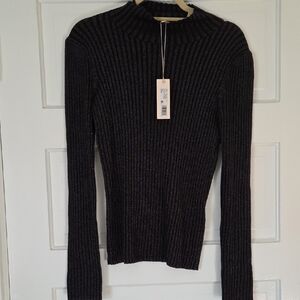 Reiss Charcoal Ribbed Turtleneck Sweater